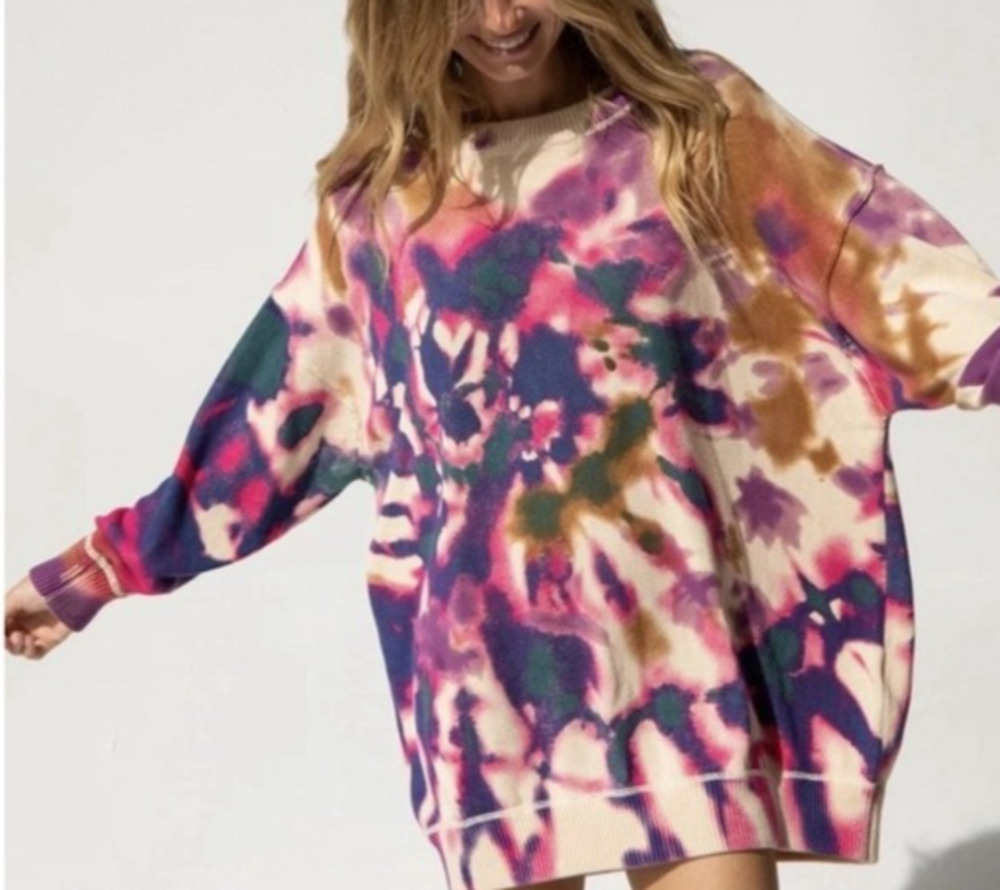 Natural Life Taylor Cotton Oversized Tie Dye Long Sleeve Tunic Sweater S/M Boho